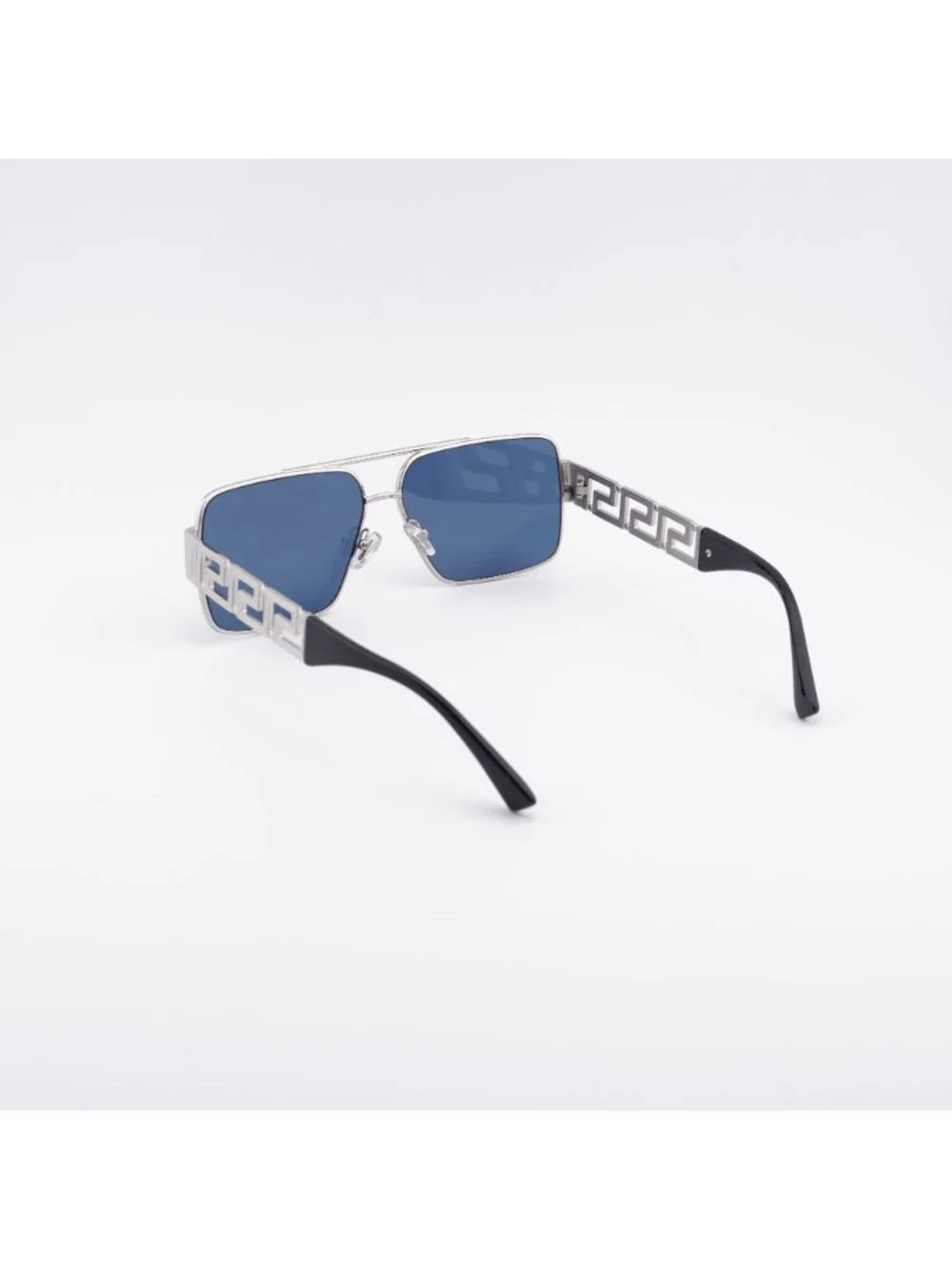 Versace VE2290 100180 Sunglasses Silver Rectangle Frame, Blue Lenses